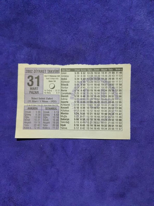 31 Mart 2002 Takvim Yaprağı - Nostalji Koleksiyonluk Takvim Yaprağı ürün görseli