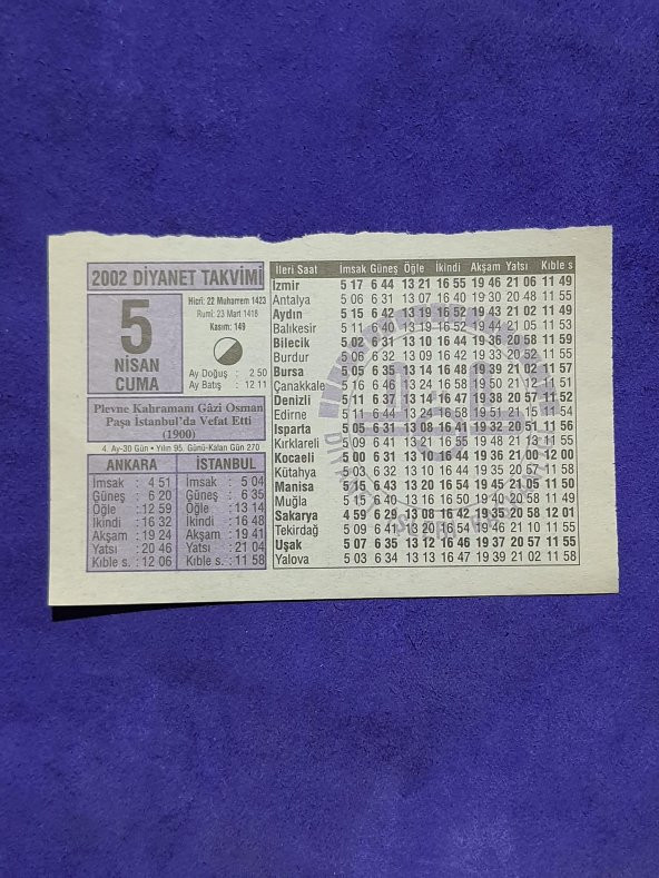 5 Nisan 2002 Takvim Yaprağı - Nostalji Koleksiyonluk Takvim Yaprağı ürün görseli