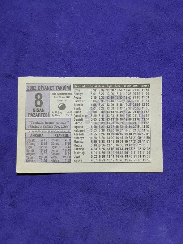 8 Nisan 2002 Takvim Yaprağı - Nostalji Koleksiyonluk Takvim Yaprağı ürün görseli