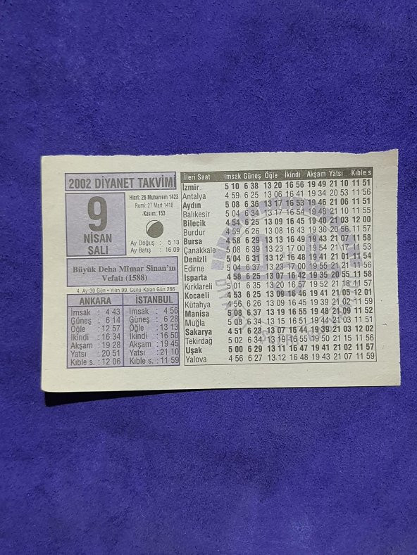 9 Nisan 2002 Takvim Yaprağı - Nostalji Koleksiyonluk Takvim Yaprağı ürün görseli