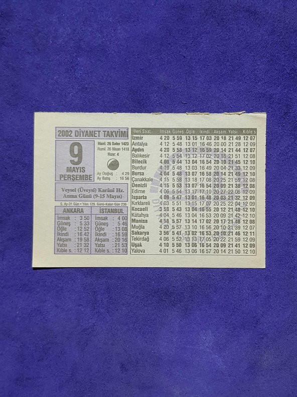 9 Mayıs 2002 Takvim Yaprağı - Nostalji Koleksiyonluk Takvim Yaprağı ürün görseli