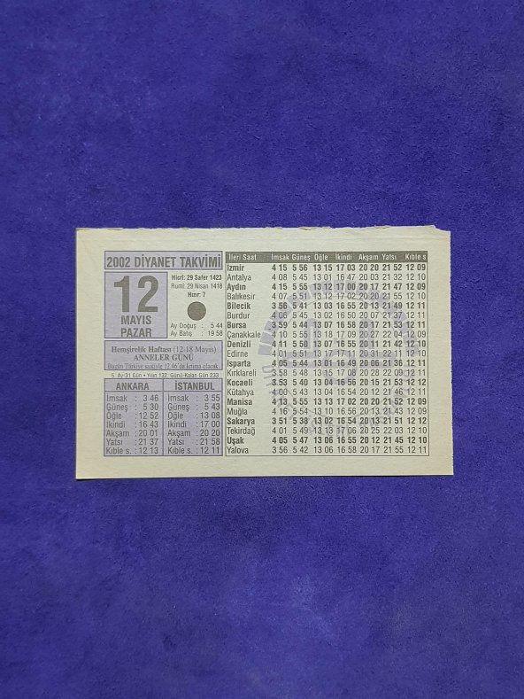 12 Mayıs 2002 Takvim Yaprağı - Nostalji Koleksiyonluk Takvim Yaprağı ürün görseli