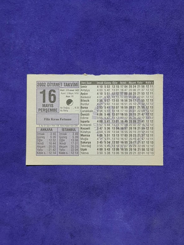 16 Mayıs 2002 Takvim Yaprağı - Nostalji Koleksiyonluk Takvim Yaprağı ürün görseli