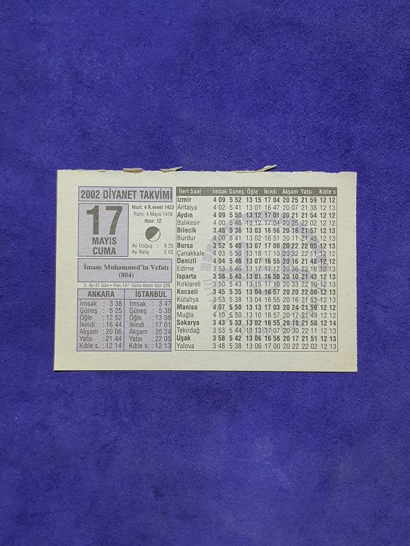 17 Mayıs 2002 Takvim Yaprağı - Nostalji Koleksiyonluk Takvim Yaprağı ürün görseli