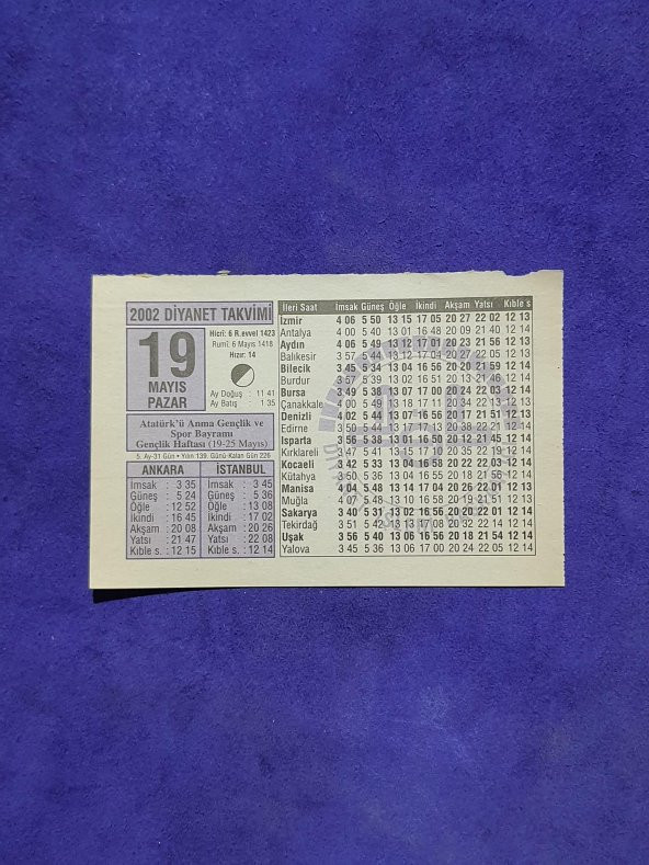 19 Mayıs 2002 Takvim Yaprağı - Nostalji Koleksiyonluk Takvim Yaprağı ürün görseli