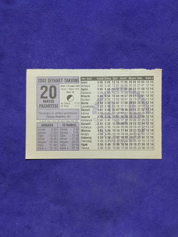 20 Mayıs 2002 Takvim Yaprağı - Nostalji Koleksiyonluk Takvim Yaprağı ürün görseli