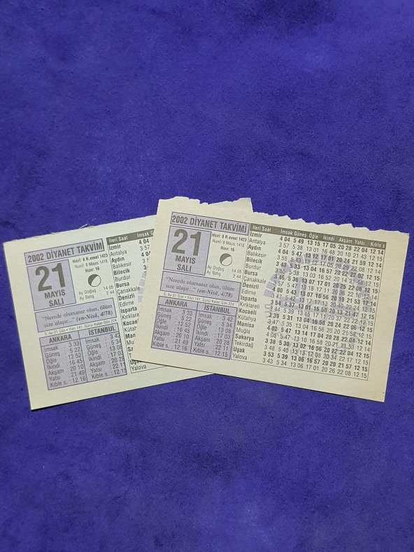 21 Mayıs 2002 Takvim Yaprağı - Nostalji Koleksiyonluk Takvim Yaprağı - 3
