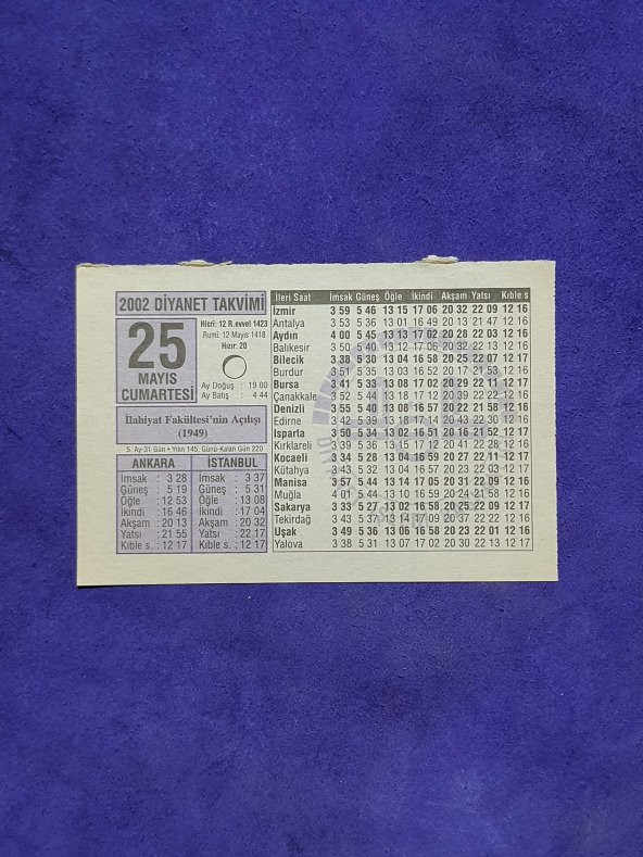 25 Mayıs 2002 Takvim Yaprağı - Nostalji Koleksiyonluk Takvim Yaprağı ürün görseli