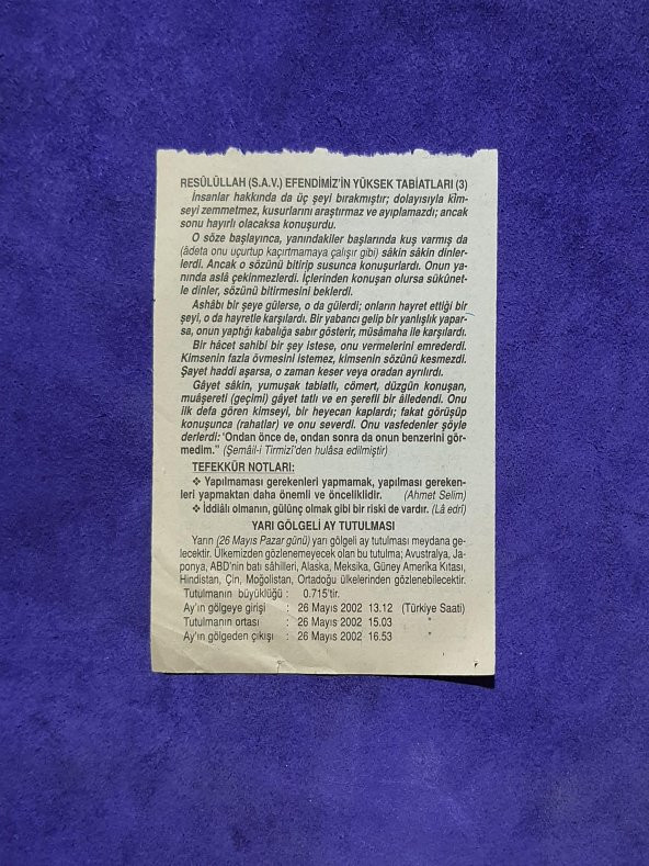 25 Mayıs 2002 Takvim Yaprağı - Nostalji Koleksiyonluk Takvim Yaprağı A - Resim 2
