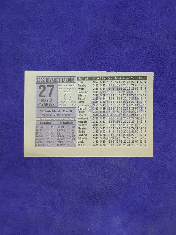 27 Mayıs 2002 Takvim Yaprağı - Nostalji Koleksiyonluk Takvim Yaprağı ürün görseli