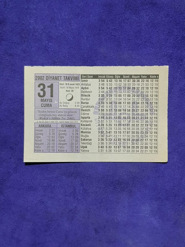 31 Mayıs 2002 Takvim Yaprağı - Nostalji Koleksiyonluk Takvim Yaprağı ürün görseli