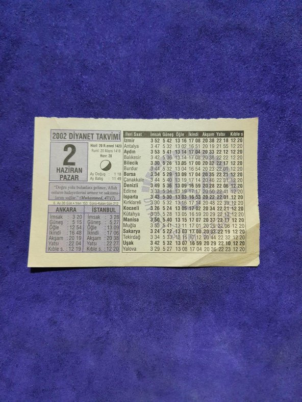 2 Haziran 2002 Takvim Yaprağı - Nostalji Koleksiyonluk Takvim Yaprağı ürün görseli