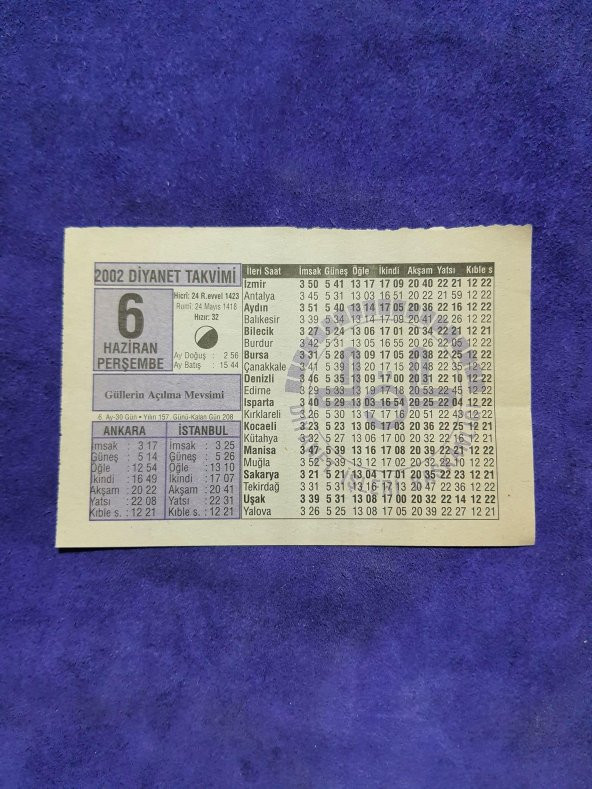 6 Haziran 2002 Takvim Yaprağı - Nostalji Koleksiyonluk Takvim Yaprağı A