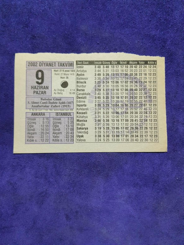 9 Haziran 2002 Takvim Yaprağı - Nostalji Koleksiyonluk Takvim Yaprağı ürün görseli