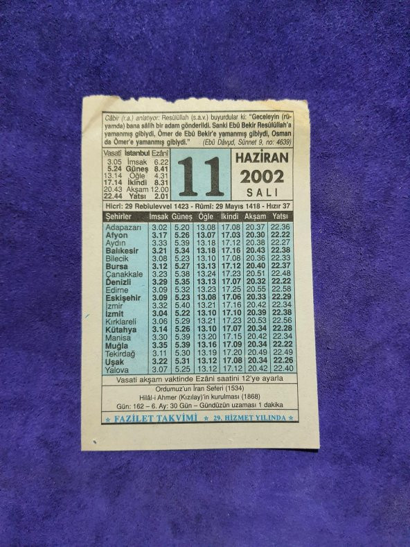 11 Haziran 2002 Takvim Yaprağı - Nostalji Koleksiyonluk Takvim Yaprağı ürün görseli