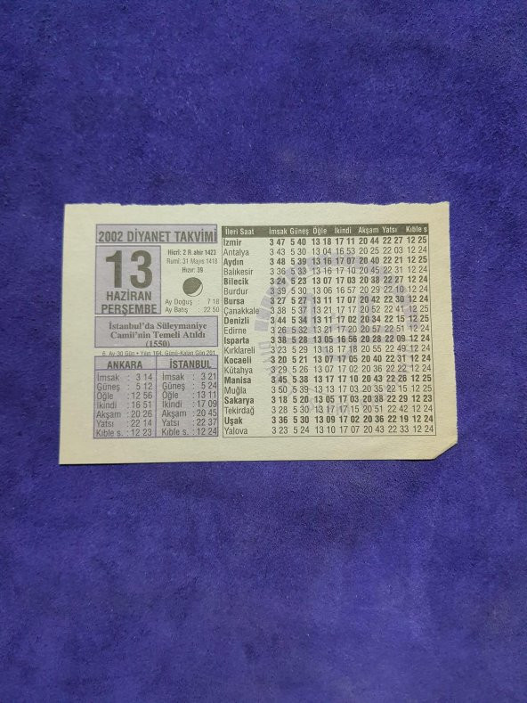 13 Haziran 2002 Takvim Yaprağı - Nostalji Koleksiyonluk Takvim Yaprağı A ürün görseli