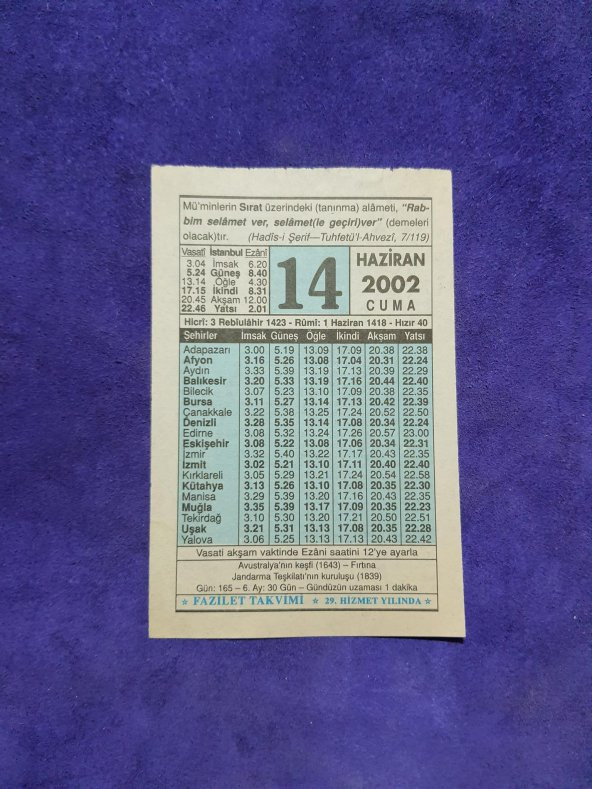14 Haziran 2002 Takvim Yaprağı - Nostalji Koleksiyonluk Takvim Yaprağı ürün görseli