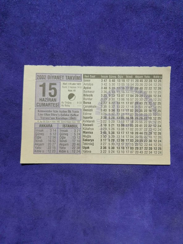 15 Haziran 2002 Takvim Yaprağı - Nostalji Koleksiyonluk Takvim Yaprağı A ürün görseli