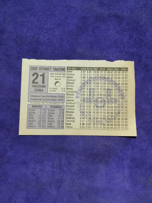 21 Haziran 2002 Takvim Yaprağı - Nostalji Koleksiyonluk Takvim Yaprağı A ürün görseli