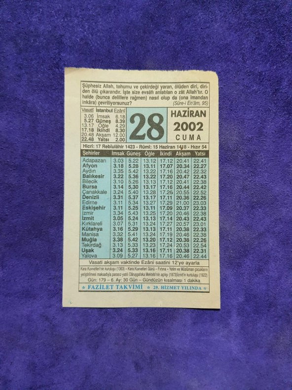 28 Haziran 2002 Takvim Yaprağı - Nostalji Koleksiyonluk Takvim Yaprağı ürün görseli
