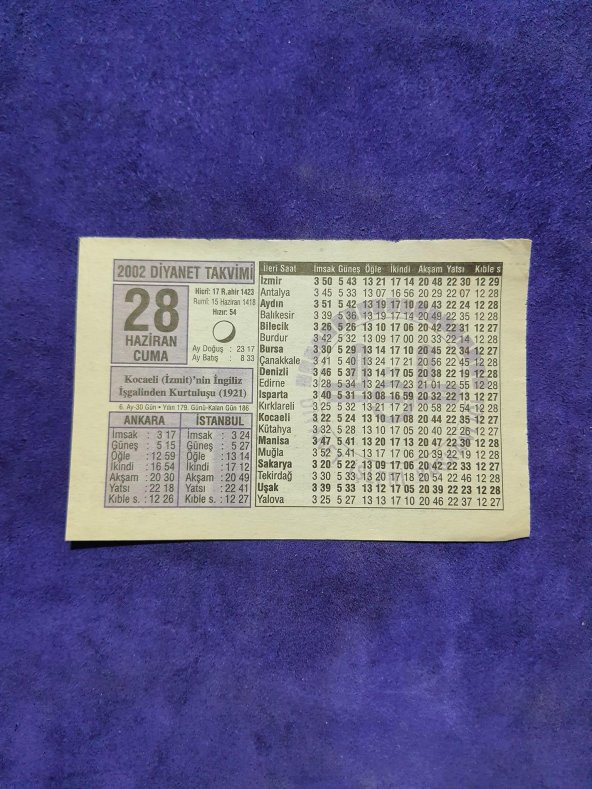 28 Haziran 2002 Takvim Yaprağı - Nostalji Koleksiyonluk Takvim Yaprağı A ürün görseli