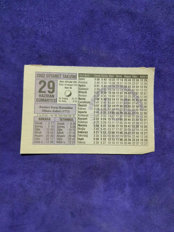 29 Haziran 2002 Takvim Yaprağı - Nostalji Koleksiyonluk Takvim Yaprağı A ürün görseli