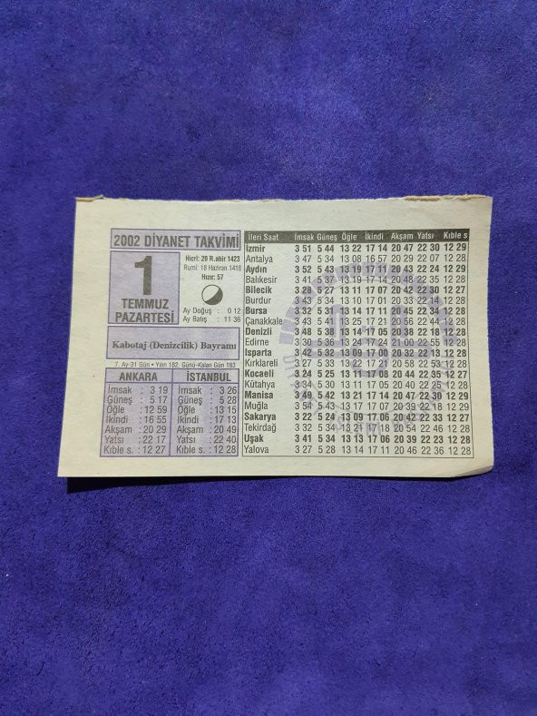 1 Temmuz 2002 Takvim Yaprağı - Nostalji Koleksiyonluk Takvim Yaprağı A ürün görseli