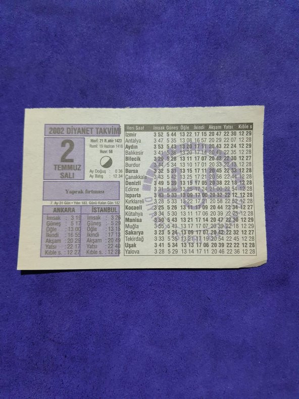 2 Temmuz 2002 Takvim Yaprağı - Nostalji Koleksiyonluk Takvim Yaprağı A ürün görseli