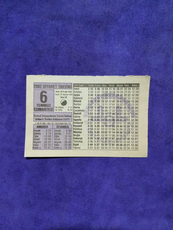 6 Temmuz 2002 Takvim Yaprağı - Nostalji Koleksiyonluk Takvim Yaprağı A ürün görseli