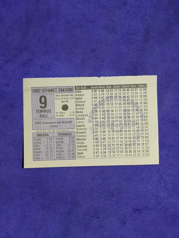 9 Temmuz 2002 Takvim Yaprağı - Nostalji Koleksiyonluk Takvim Yaprağı A ürün görseli