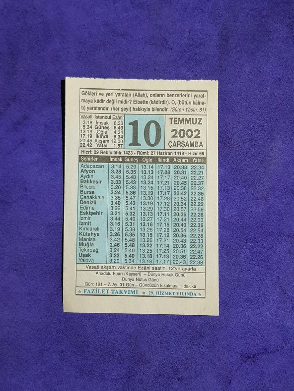10 Temmuz 2002 Takvim Yaprağı - Nostalji Koleksiyonluk Takvim Yaprağı ürün görseli