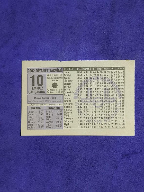 10 Temmuz 2002 Takvim Yaprağı - Nostalji Koleksiyonluk Takvim Yaprağı A ürün görseli