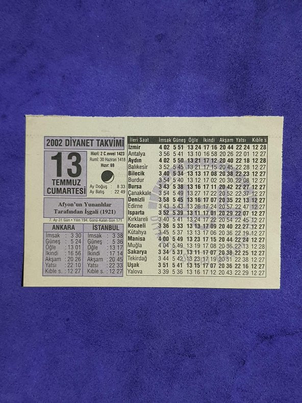 13 Temmuz 2002 Takvim Yaprağı - Nostalji Koleksiyonluk Takvim Yaprağı A ürün görseli