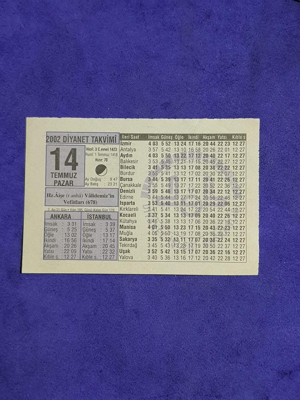 14 Temmuz 2002 Takvim Yaprağı - Nostalji Koleksiyonluk Takvim Yaprağı A ürün görseli