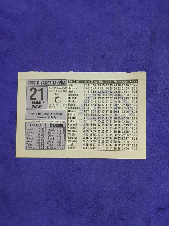 21 Temmuz 2002 Takvim Yaprağı - Nostalji Koleksiyonluk Takvim Yaprağı A ürün görseli