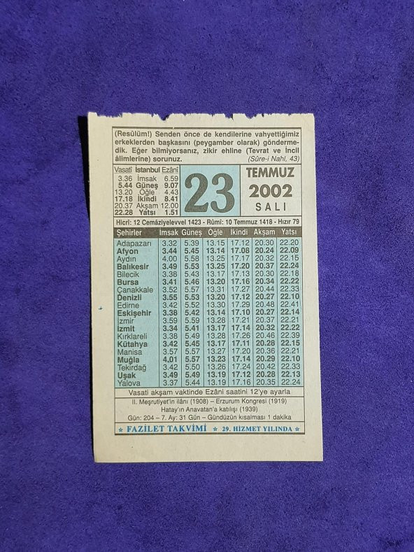 23 Temmuz 2002 Takvim Yaprağı - Nostalji Koleksiyonluk Takvim Yaprağı ürün görseli