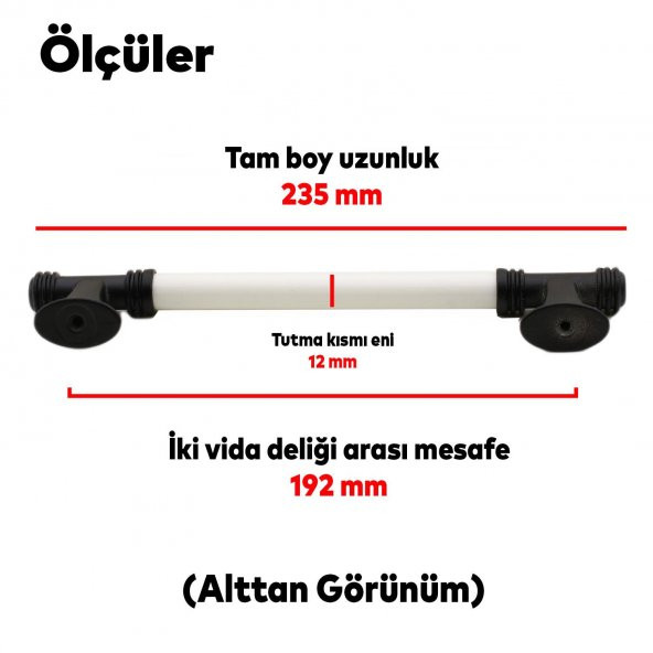 Lüks Porselen Mobilya Çekmece Dolap Kapak Kulpu Kulbu 192 mm Beyaz Mat Siyah - Resim 2