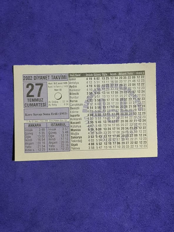 27 Temmuz 2002 Takvim Yaprağı - Nostalji Koleksiyonluk Takvim Yaprağı A ürün görseli