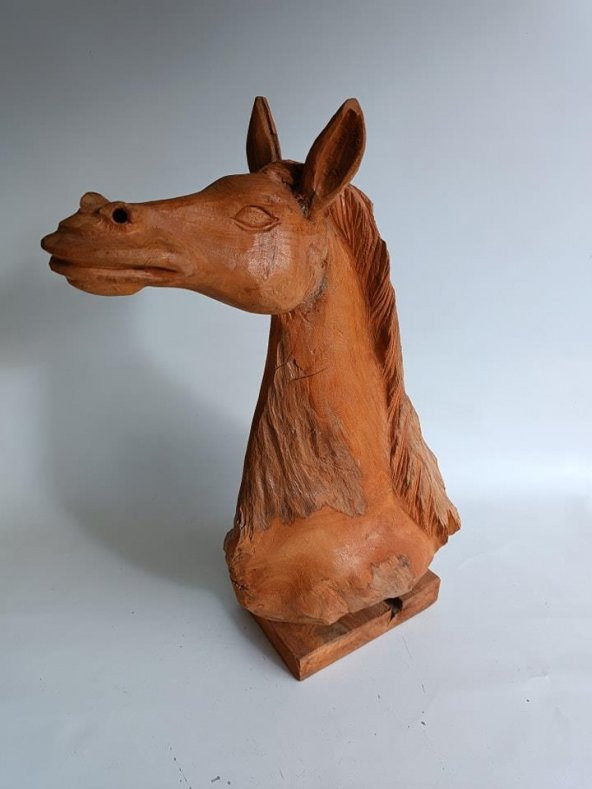 Dekoratif El Oyması Ahşap At Kafası 54x39x16cm (Teak Ağac-2) ürün görseli 1