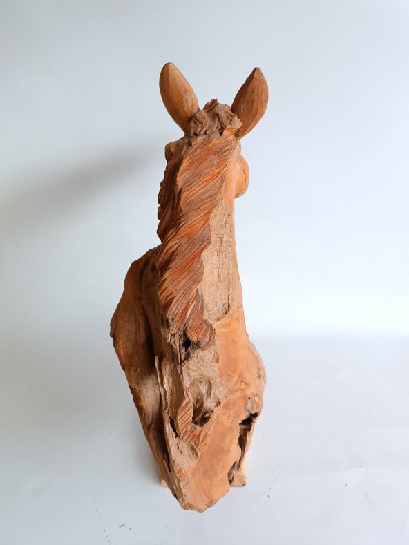 Dekoratif El Oyması Ahşap At Kafası 52x43x20cm (Teak Ağacı-1) - 4