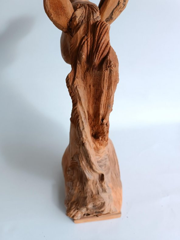 Dekoratif El Oyması Ahşap At Kafası 54x39x16cm (Teak Ağac-2) - Resim 5