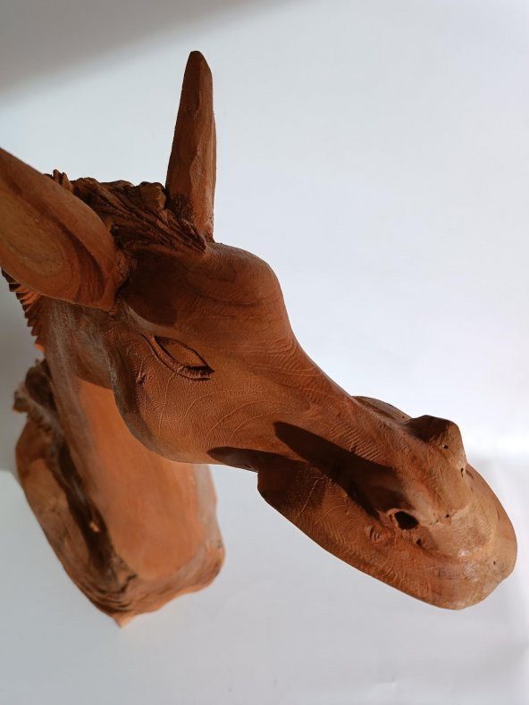 Dekoratif El Oyması Ahşap At Kafası 54x39x16cm (Teak Ağac-2) - Resim 6