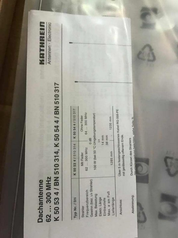 Kathrein K50534 62-300MHz Araba Tavan Anteni 128,5cm 510314 - 7