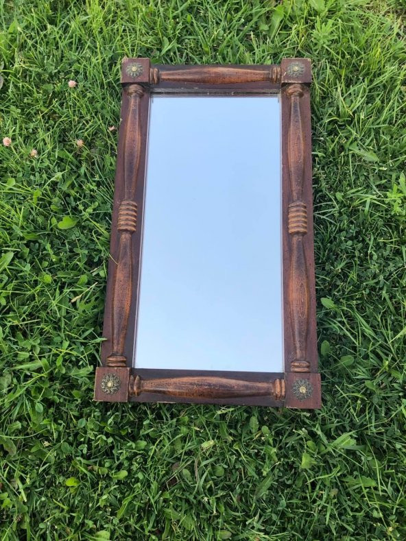 Vintage Ahşap Çerçeveli İşlemeli Ayna 48,5x27 cm - Dekoratif Ayna