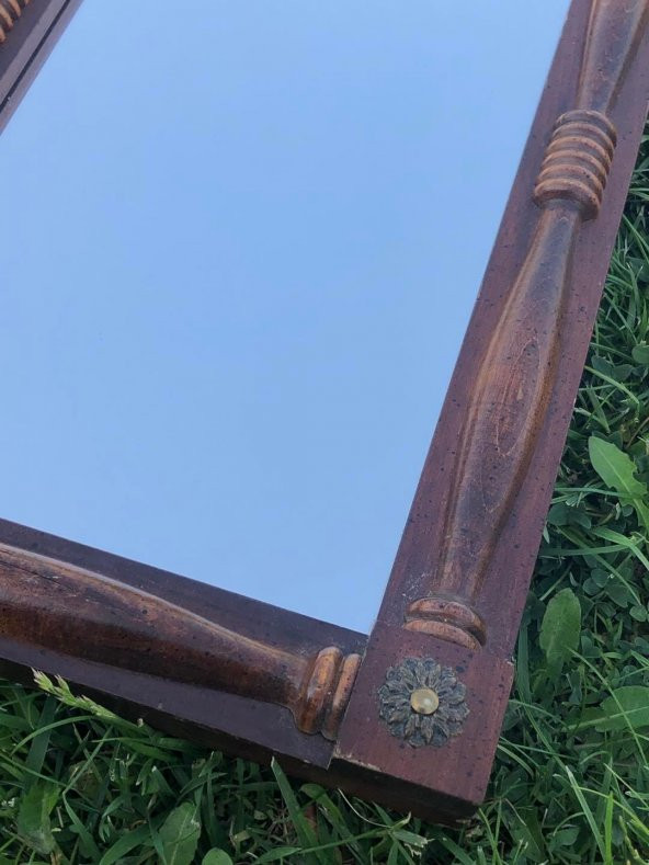 Vintage Ahşap Çerçeveli İşlemeli Ayna 48,5x27 cm - Dekoratif Ayna - 3