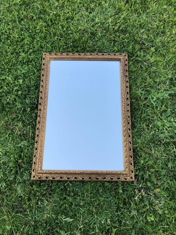Vintage Plastik Çerçeveli Oyma Desenli Ayna 48x68cm - Dekoratif Ayna - 7