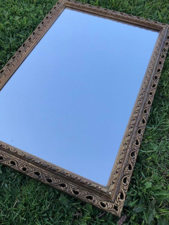 Vintage Plastik Çerçeveli Oyma Desenli Ayna 48x68cm - Dekoratif Ayna - 8