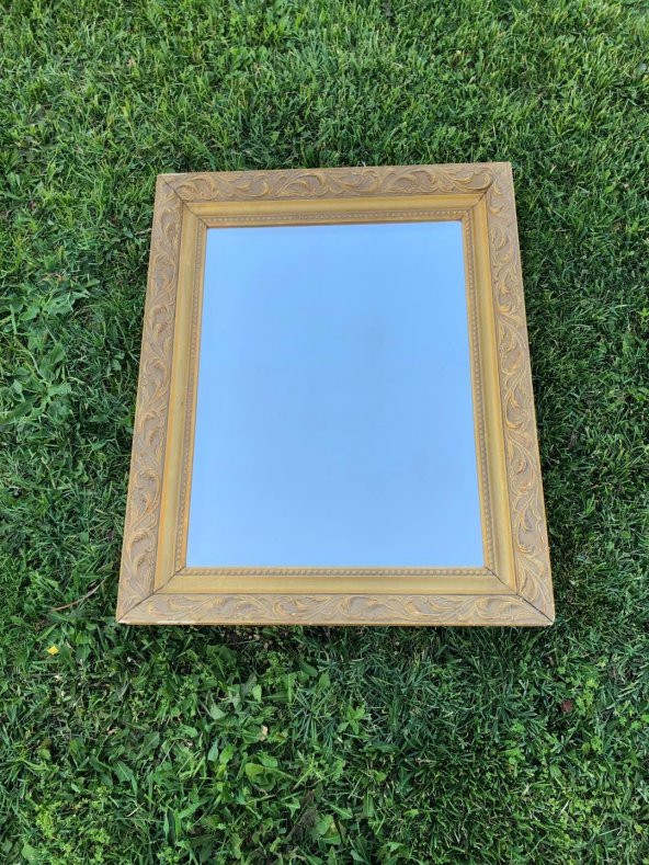 Vintage Ahşap Çerçeveli Oyma Desenli Ayna 61x76cm - Dekoratif Ayna - 1