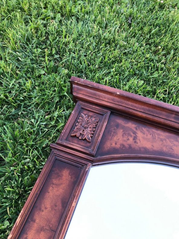 Vintage Ahşap Çerçeveli Oyma Desenli Sedefli Kubbeli  Ayna 70x88cm - Dekoratif Ayna - 4