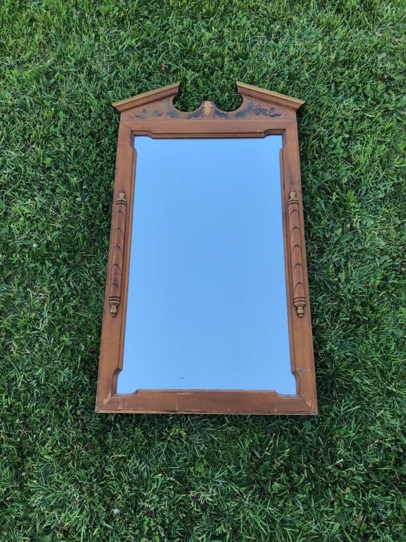Vintage Ahşap Çerçeveli Oyma Desenli Boy Aynası 53x97cm Eksikli - Dekoratif Ayna - 8